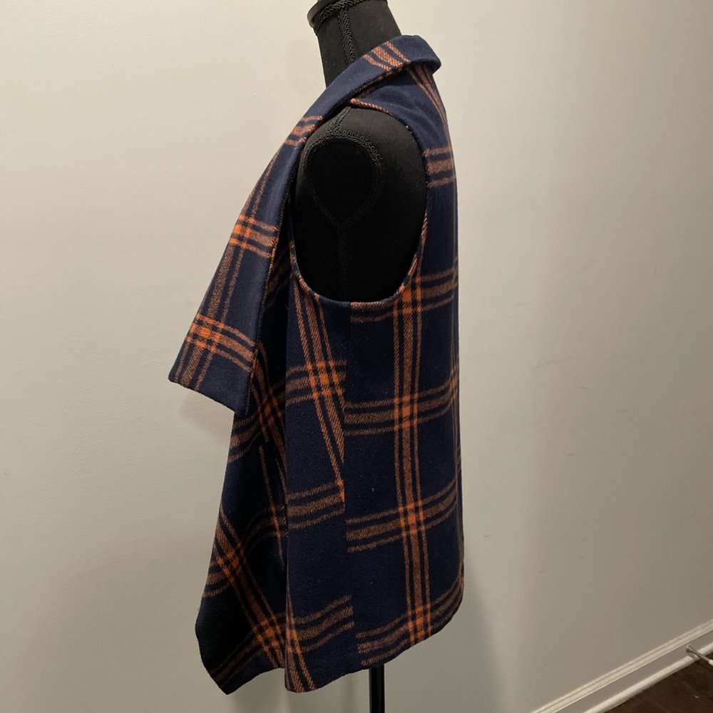 TCEC Vest Size S Navy Orange Plaid Tartan Freestyle Boho Hippie Western Layering - Picture 3 of 6